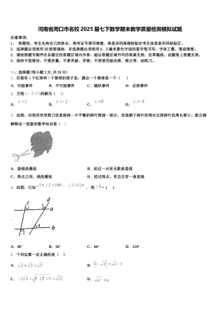 河南省周口市名校2025届七下数学期末教学质量检测模拟试题含解析