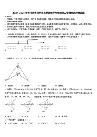 2024-2025学年河南省郑州市高新区数学七年级第二学期期末经典试题含解析