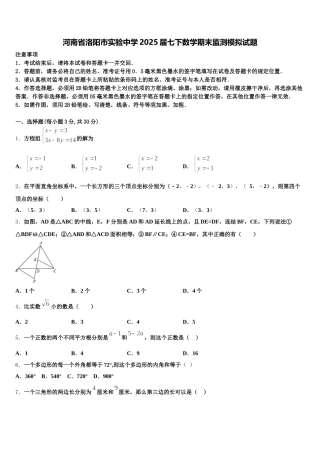 河南省洛阳市实验中学2025届七下数学期末监测模拟试题含解析