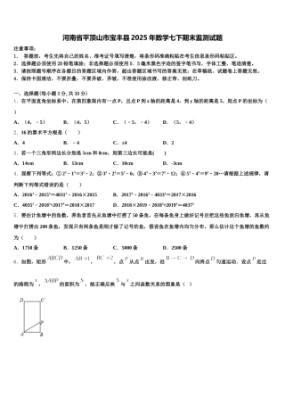 河南省平顶山市宝丰县2025年数学七下期末监测试题含解析