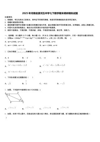 2025年河南省漯河五中学七下数学期末调研模拟试题含解析