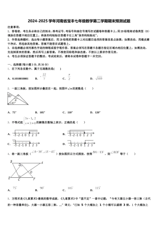 2024-2025学年河南省宝丰七年级数学第二学期期末预测试题含解析