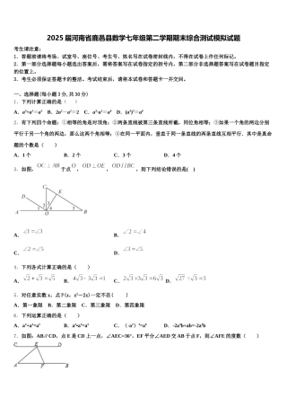 2025届河南省鹿邑县数学七年级第二学期期末综合测试模拟试题含解析