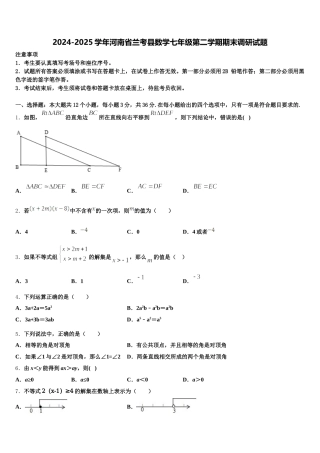 2024-2025学年河南省兰考县数学七年级第二学期期末调研试题含解析