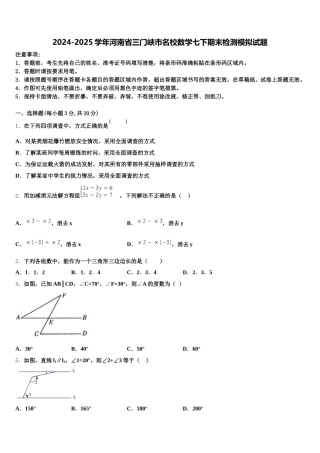 2024-2025学年河南省三门峡市名校数学七下期末检测模拟试题含解析