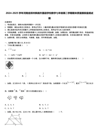 2024-2025学年河南省郑州枫杨外国语学校数学七年级第二学期期末质量跟踪监视试题含解析