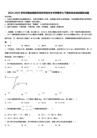 2024-2025学年河南省南阳市邓州市张村乡中学数学七下期末综合测试模拟试题含解析