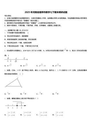 2025年河南省偃师市数学七下期末调研试题含解析