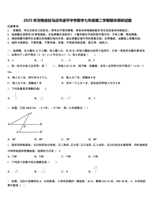 2025年河南省驻马店市遂平中学数学七年级第二学期期末调研试题含解析