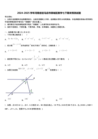 2024-2025学年河南省驻马店市驿城区数学七下期末预测试题含解析