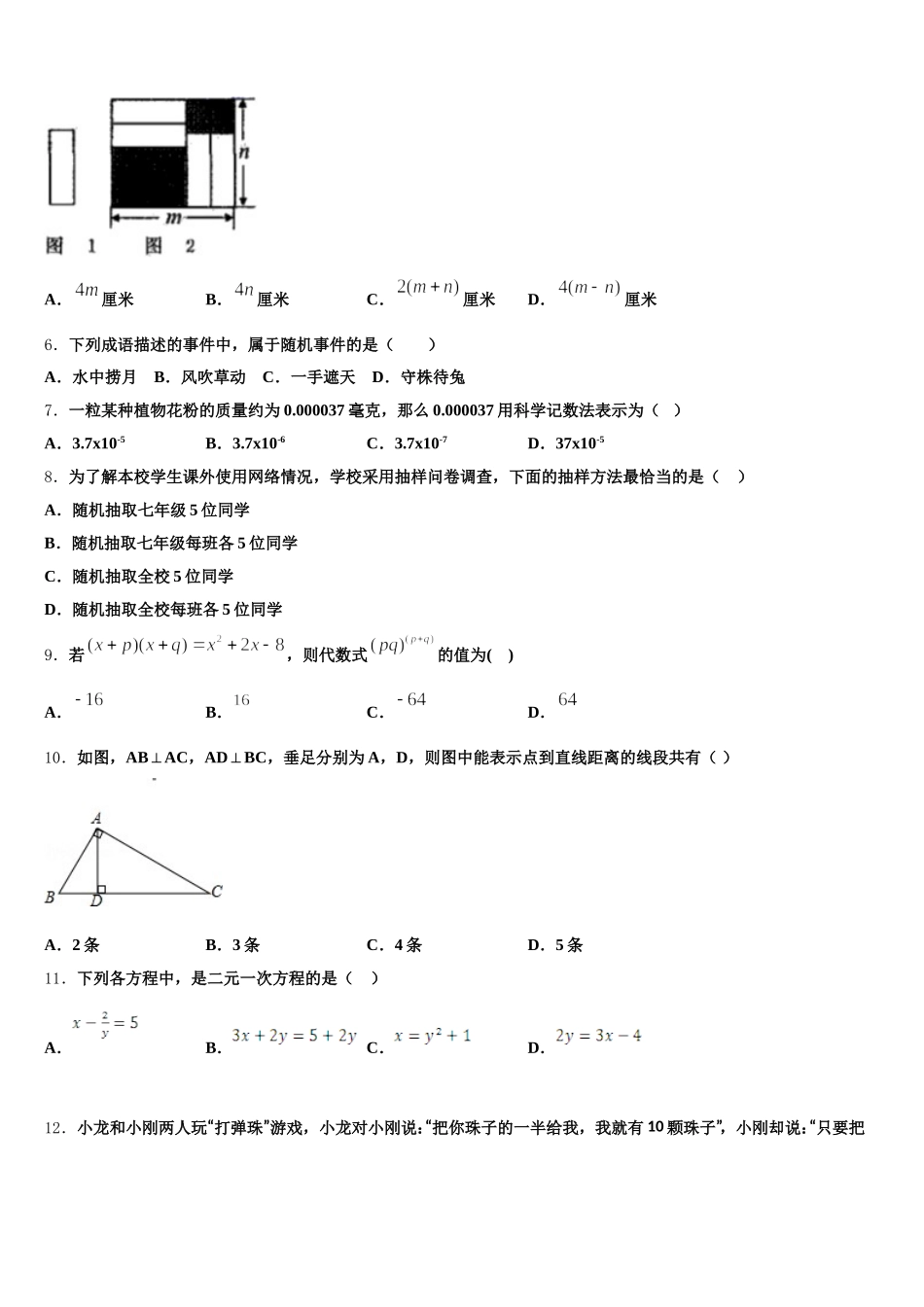河南省郑州市第十七中学2024-2025学年数学七下期末检测模拟试题含解析_第2页