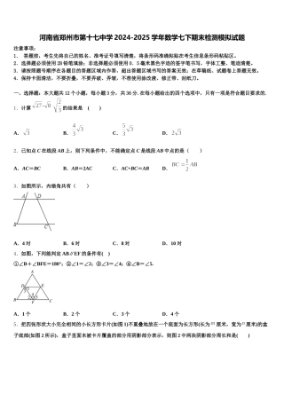 河南省郑州市第十七中学2024-2025学年数学七下期末检测模拟试题含解析