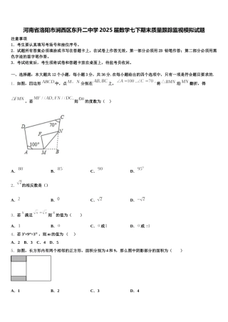 河南省洛阳市涧西区东升二中学2025届数学七下期末质量跟踪监视模拟试题含解析