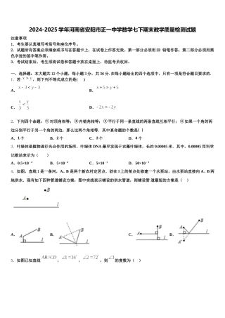 2024-2025学年河南省安阳市正一中学数学七下期末教学质量检测试题含解析