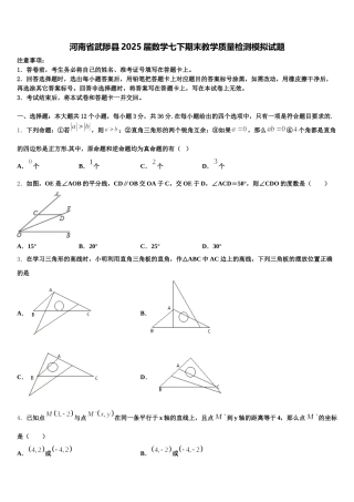 河南省武陟县2025届数学七下期末教学质量检测模拟试题含解析