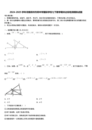 2024-2025学年河南郑州市郑中学国际学校七下数学期末达标检测模拟试题含解析