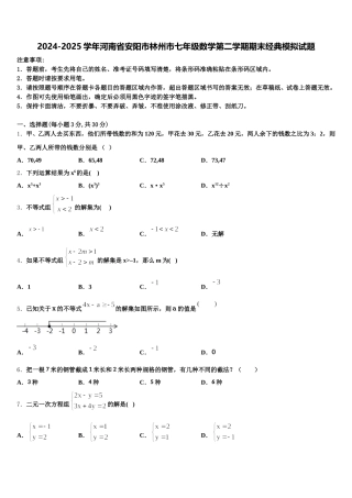 2024-2025学年河南省安阳市林州市七年级数学第二学期期末经典模拟试题含解析