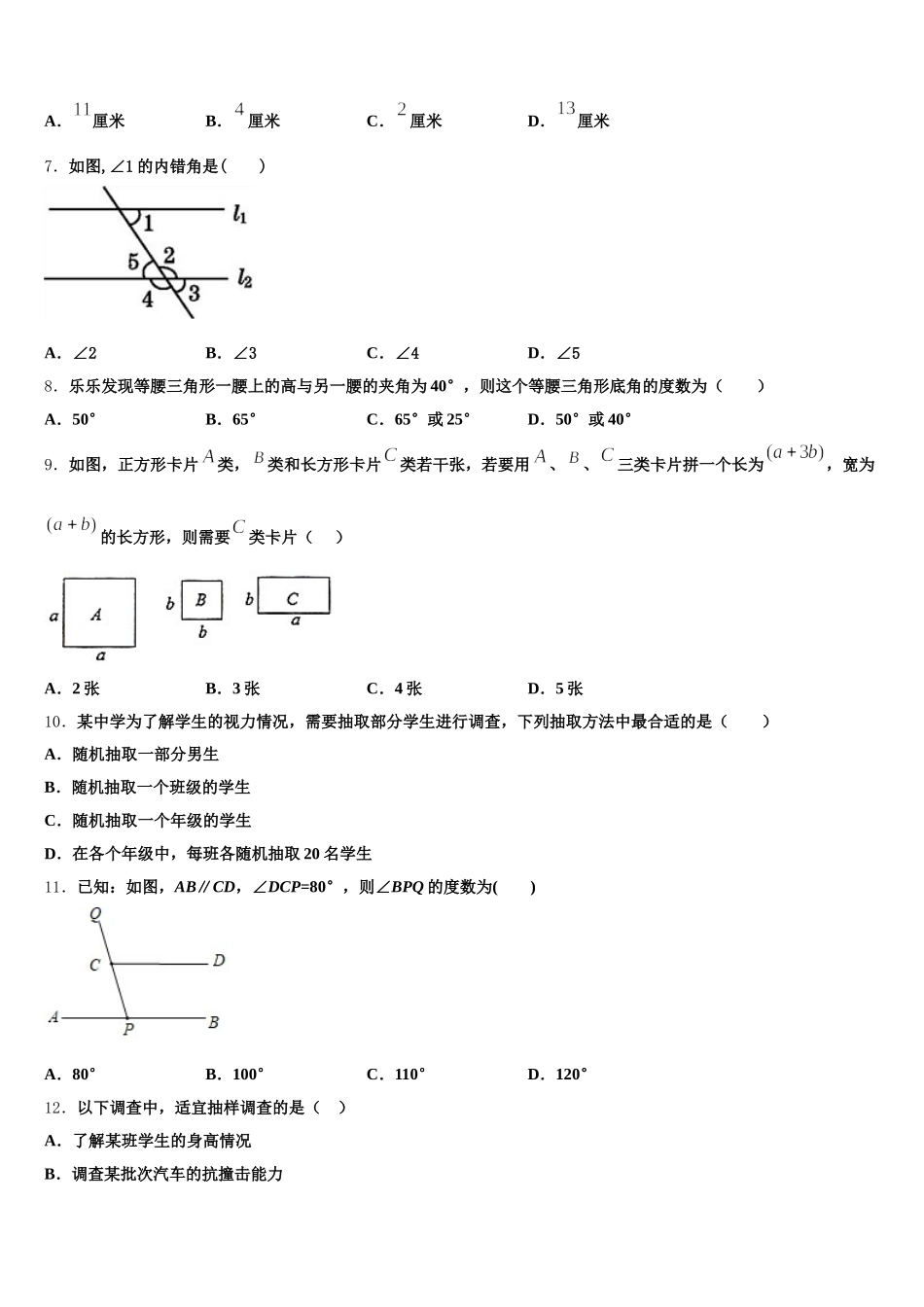 河南省漯河市2025年七年级数学第二学期期末综合测试模拟试题含解析_第2页