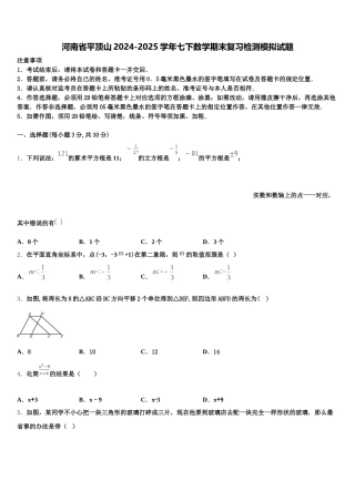 河南省平顶山2024-2025学年七下数学期末复习检测模拟试题含解析
