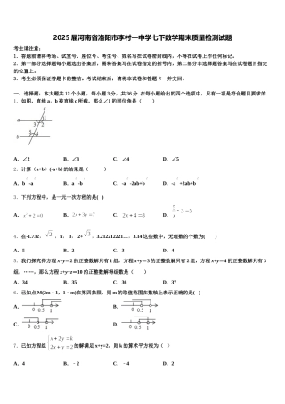2025届河南省洛阳市李村一中学七下数学期末质量检测试题含解析