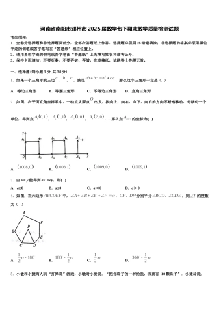 河南省南阳市邓州市2025届数学七下期末教学质量检测试题含解析