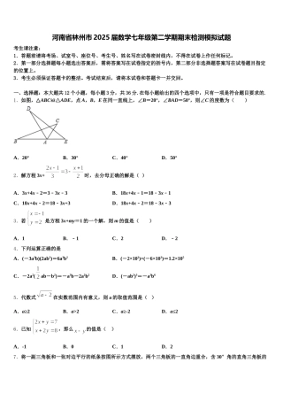 河南省林州市2025届数学七年级第二学期期末检测模拟试题含解析