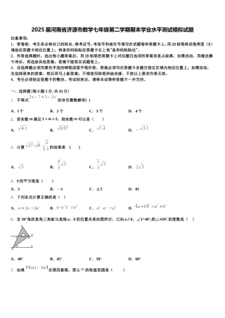 2025届河南省济源市数学七年级第二学期期末学业水平测试模拟试题含解析