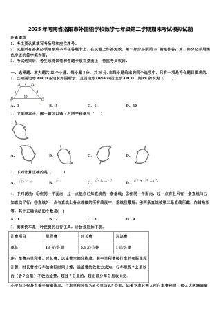 2025年河南省洛阳市外国语学校数学七年级第二学期期末考试模拟试题含解析
