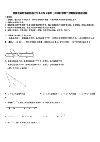 河南省安阳市安阳县2024-2025学年七年级数学第二学期期末调研试题含解析