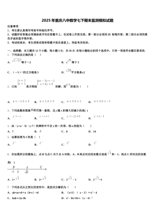 2025年重庆八中数学七下期末监测模拟试题含解析