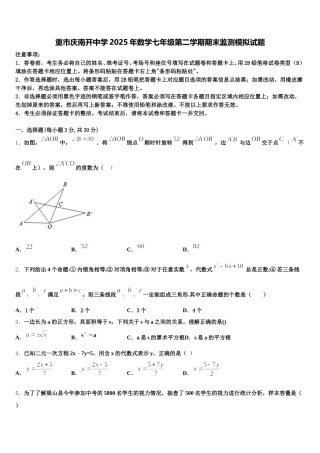 重市庆南开中学2025年数学七年级第二学期期末监测模拟试题含解析