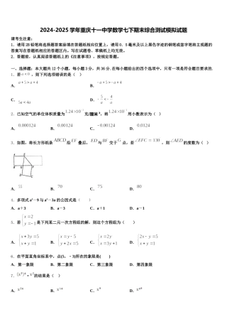 2024-2025学年重庆十一中学数学七下期末综合测试模拟试题含解析
