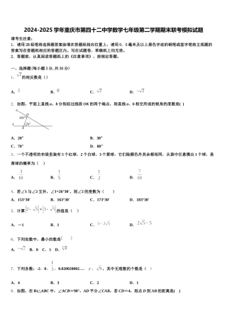 2024-2025学年重庆市第四十二中学数学七年级第二学期期末联考模拟试题含解析
