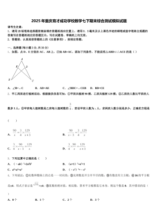 2025年重庆育才成功学校数学七下期末综合测试模拟试题含解析