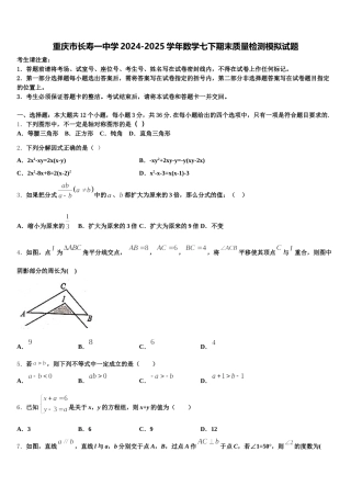 重庆市长寿一中学2024-2025学年数学七下期末质量检测模拟试题含解析