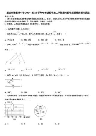 重庆市杨家坪中学2024-2025学年七年级数学第二学期期末教学质量检测模拟试题含解析