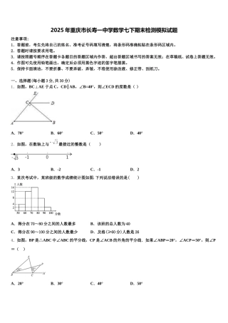 2025年重庆市长寿一中学数学七下期末检测模拟试题含解析