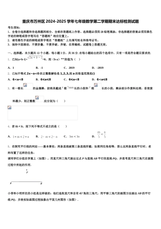 重庆市万州区2024-2025学年七年级数学第二学期期末达标检测试题含解析