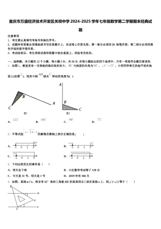 重庆市万盛经济技术开发区关坝中学2024-2025学年七年级数学第二学期期末经典试题含解析