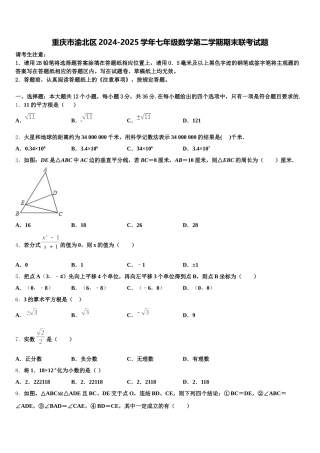 重庆市渝北区2024-2025学年七年级数学第二学期期末联考试题含解析