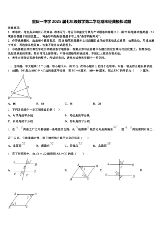 重庆一中学2025届七年级数学第二学期期末经典模拟试题含解析