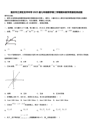 重庆市江津区支坪中学2025届七年级数学第二学期期末教学质量检测试题含解析