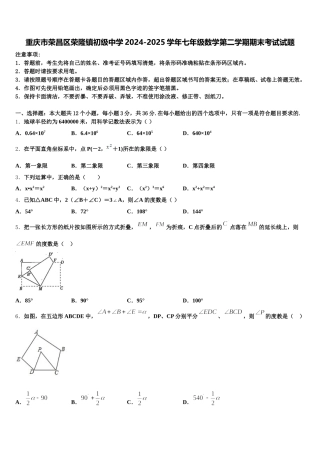 重庆市荣昌区荣隆镇初级中学2024-2025学年七年级数学第二学期期末考试试题含解析