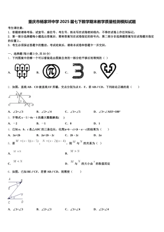 重庆市杨家坪中学2025届七下数学期末教学质量检测模拟试题含解析