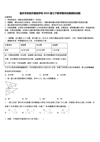 重庆市实验外国语学校2025届七下数学期末经典模拟试题含解析