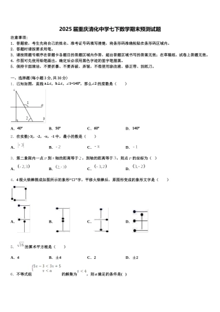 2025届重庆清化中学七下数学期末预测试题含解析