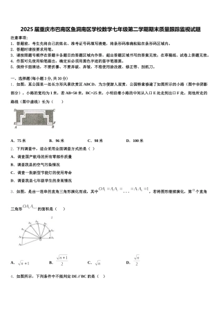 2025届重庆市巴南区鱼洞南区学校数学七年级第二学期期末质量跟踪监视试题含解析
