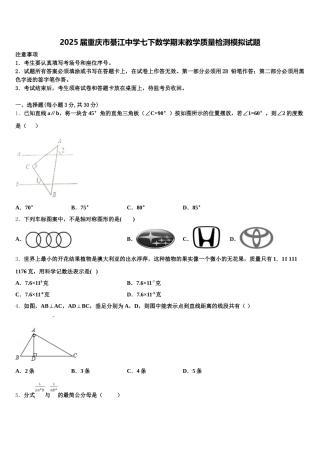 2025届重庆市綦江中学七下数学期末教学质量检测模拟试题含解析