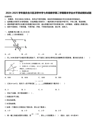 2024-2025学年重庆合川区凉亭中学七年级数学第二学期期末学业水平测试模拟试题含解析