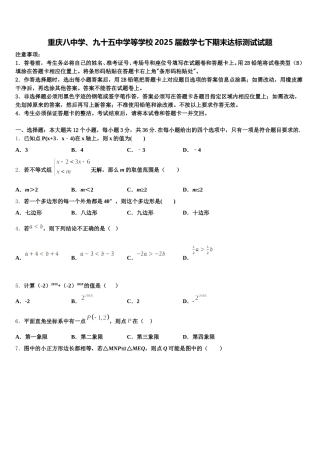 重庆八中学、九十五中学等学校2025届数学七下期末达标测试试题含解析